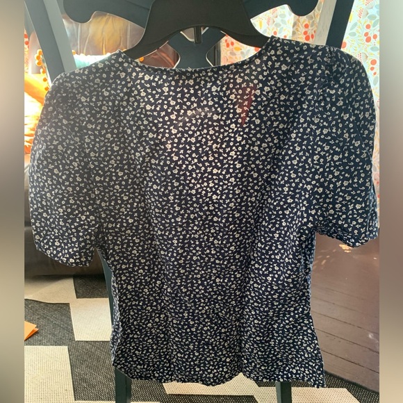 LOFT Navy and Cream Floral Blouse - Picture 3 of 3